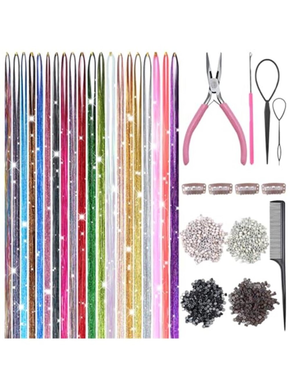 Hair Tinsel, 20 Colors Hair Tinsel Kit, 8000 Strands Tinsel Hair Extensions